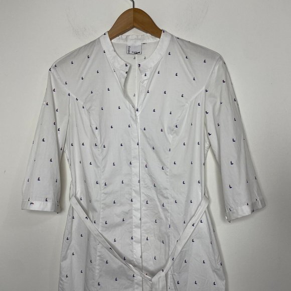 Vivienne Hu Cotton Button Shirt Dress Boat Print with Tie Size M - Picture 16 of 16